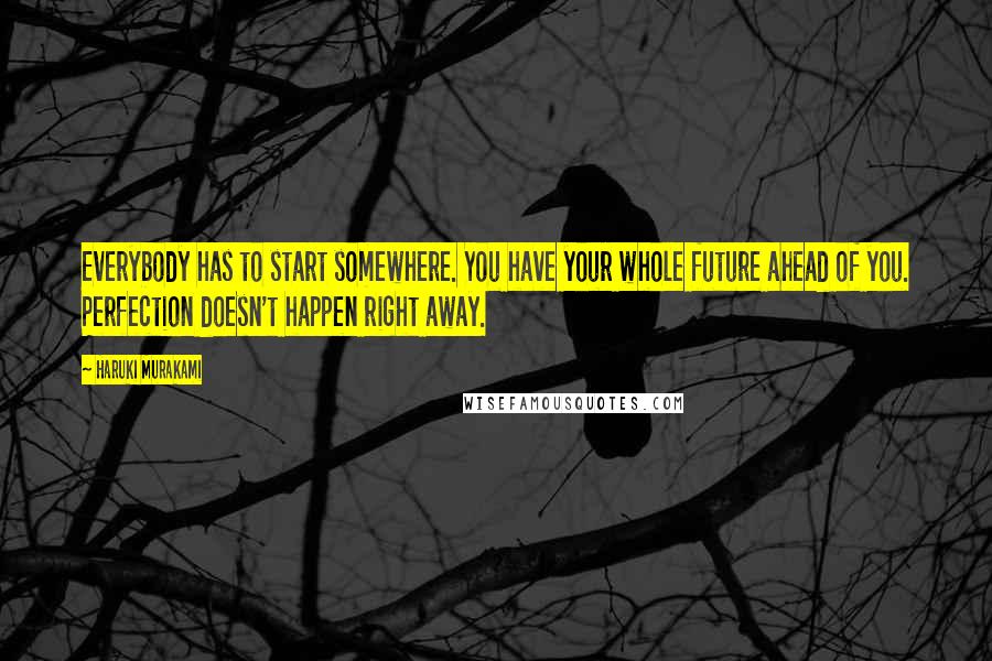 Haruki Murakami Quotes: Everybody has to start somewhere. You have your whole future ahead of you. Perfection doesn't happen right away.