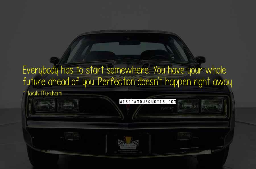 Haruki Murakami Quotes: Everybody has to start somewhere. You have your whole future ahead of you. Perfection doesn't happen right away.