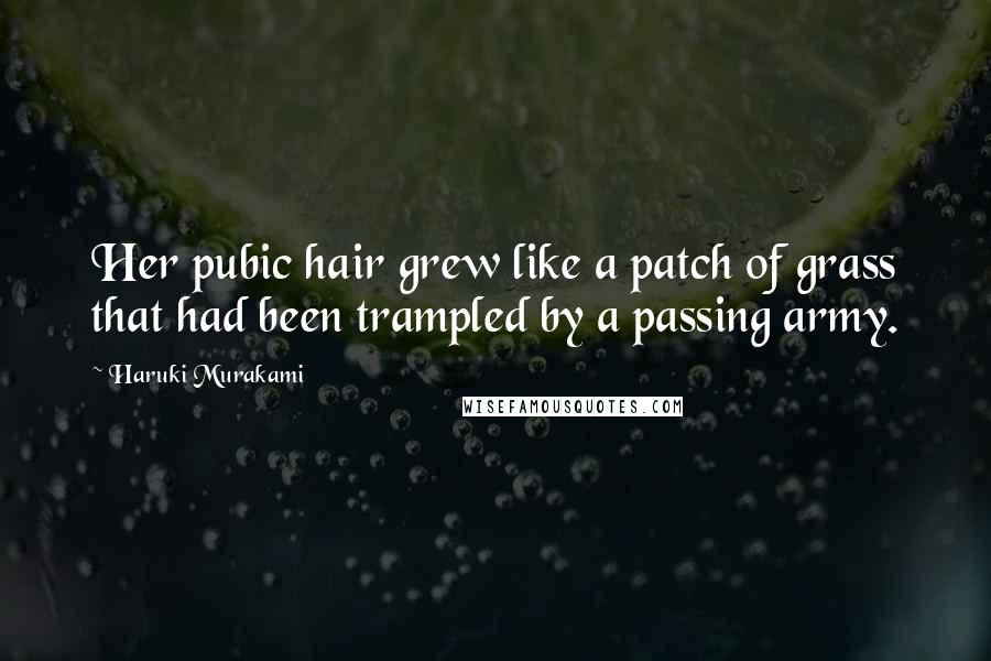 Haruki Murakami Quotes: Her pubic hair grew like a patch of grass that had been trampled by a passing army.