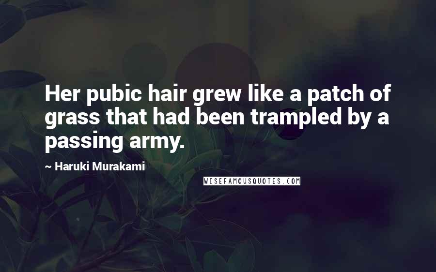 Haruki Murakami Quotes: Her pubic hair grew like a patch of grass that had been trampled by a passing army.