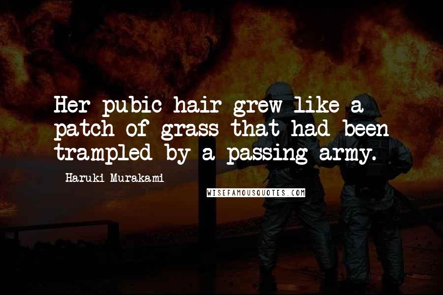 Haruki Murakami Quotes: Her pubic hair grew like a patch of grass that had been trampled by a passing army.