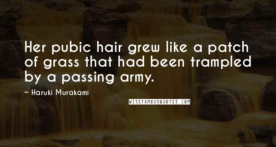 Haruki Murakami Quotes: Her pubic hair grew like a patch of grass that had been trampled by a passing army.