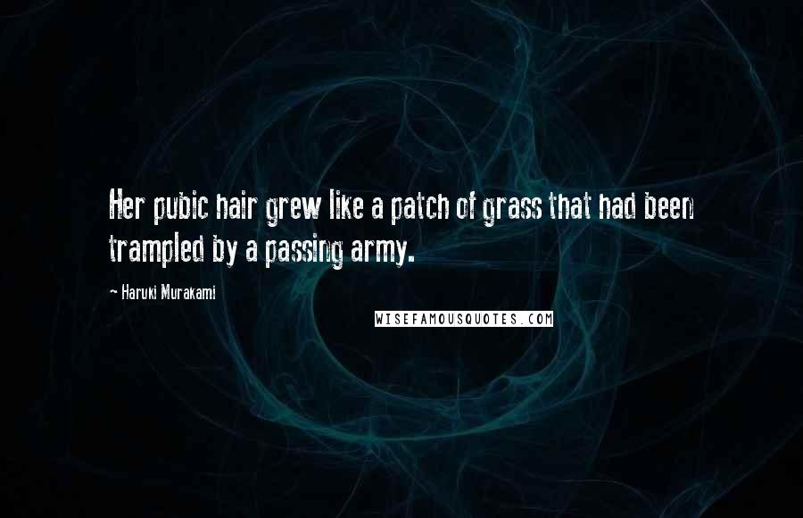 Haruki Murakami Quotes: Her pubic hair grew like a patch of grass that had been trampled by a passing army.