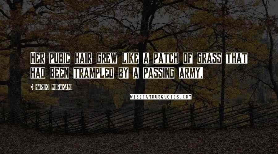 Haruki Murakami Quotes: Her pubic hair grew like a patch of grass that had been trampled by a passing army.