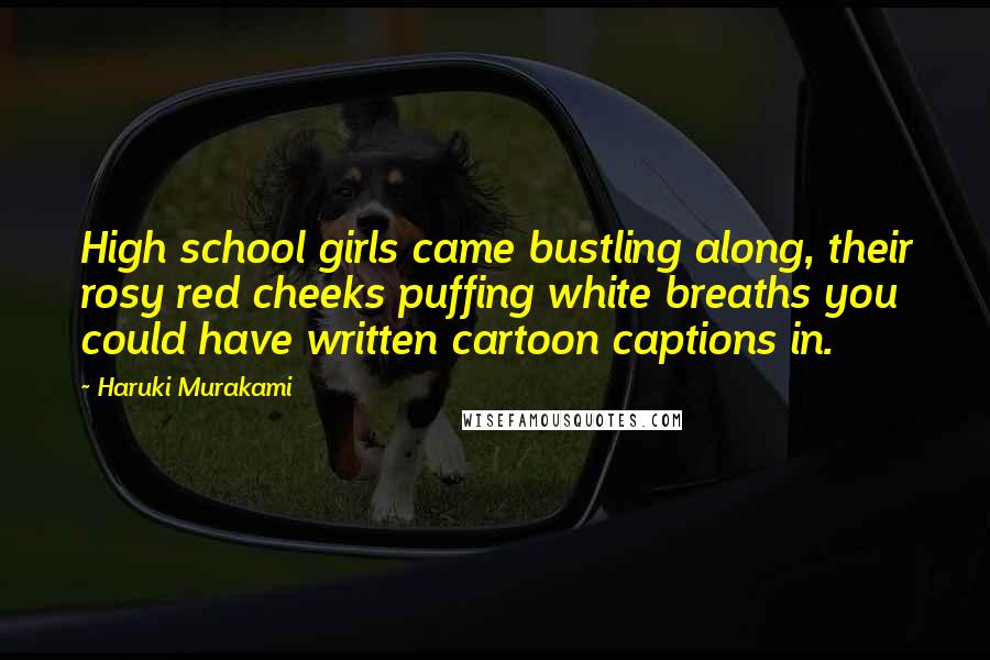 Haruki Murakami Quotes: High school girls came bustling along, their rosy red cheeks puffing white breaths you could have written cartoon captions in.