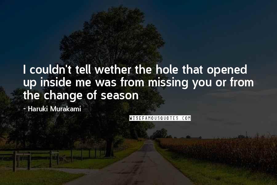 Haruki Murakami Quotes: I couldn't tell wether the hole that opened up inside me was from missing you or from the change of season