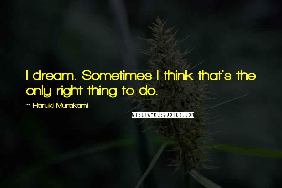 Haruki Murakami Quotes: I dream. Sometimes I think that's the only right thing to do.