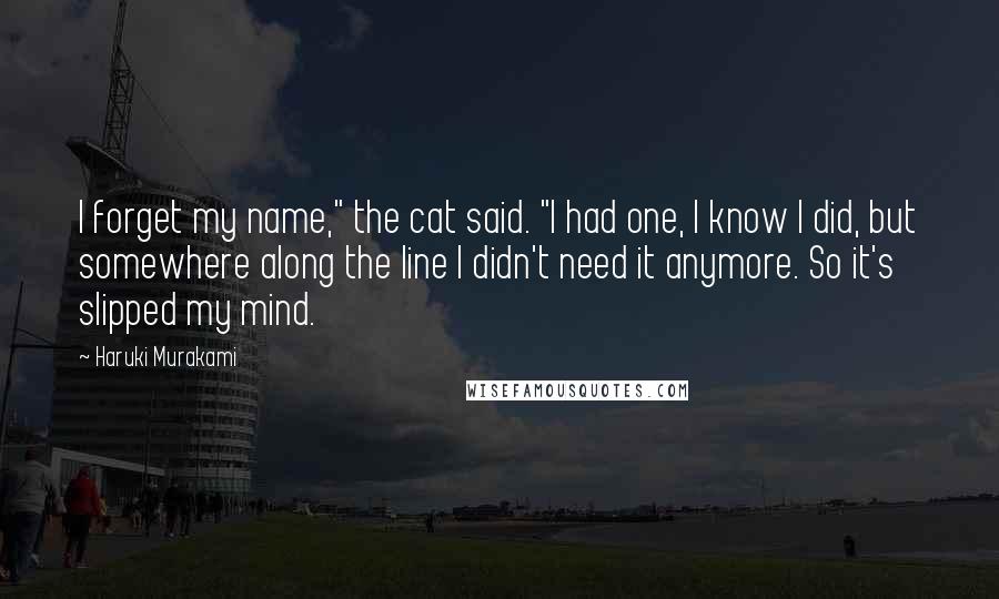 Haruki Murakami Quotes: I forget my name," the cat said. "I had one, I know I did, but somewhere along the line I didn't need it anymore. So it's slipped my mind.