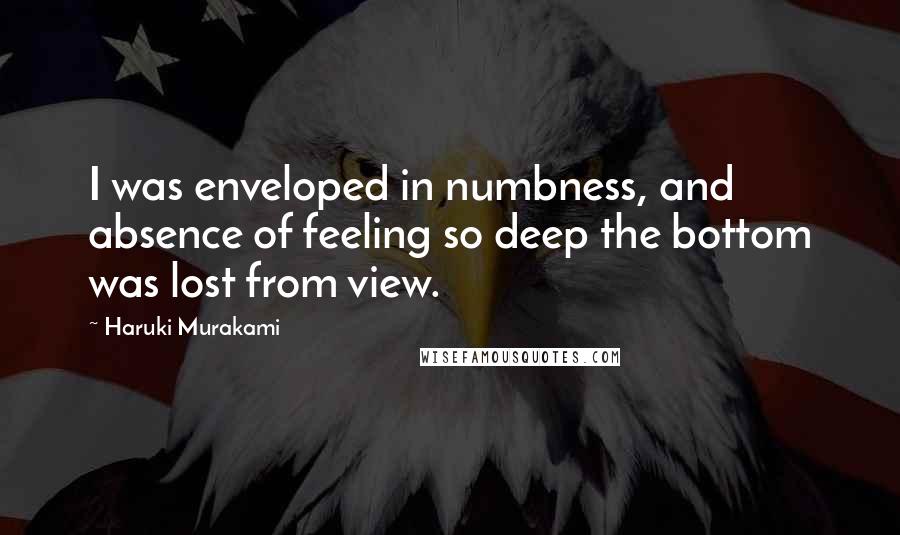 Haruki Murakami Quotes: I was enveloped in numbness, and absence of feeling so deep the bottom was lost from view.