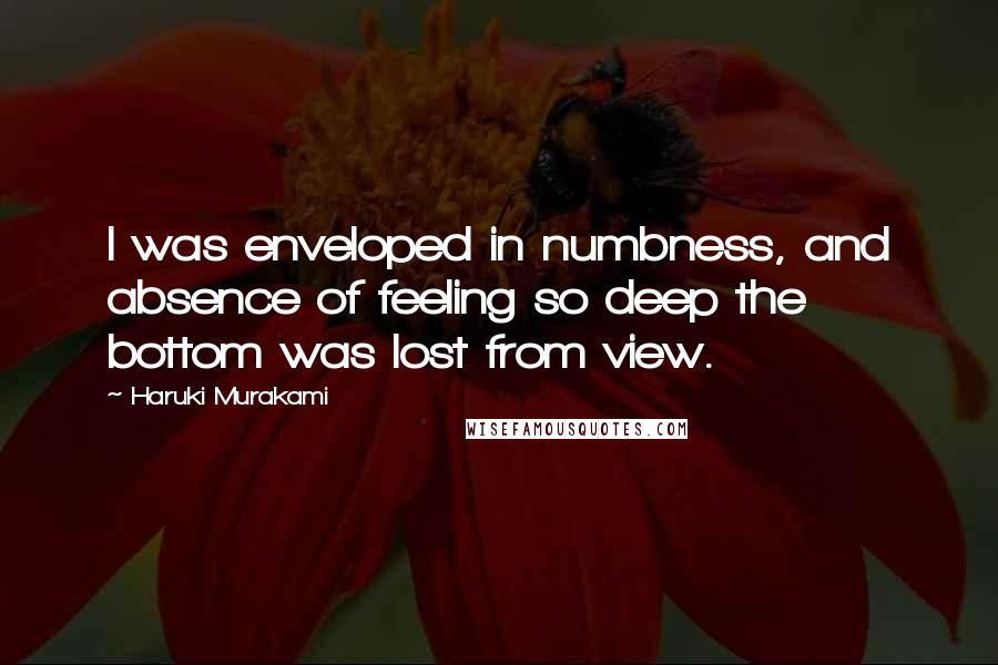 Haruki Murakami Quotes: I was enveloped in numbness, and absence of feeling so deep the bottom was lost from view.