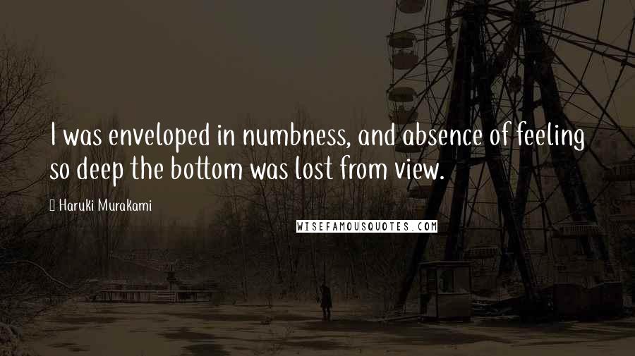 Haruki Murakami Quotes: I was enveloped in numbness, and absence of feeling so deep the bottom was lost from view.