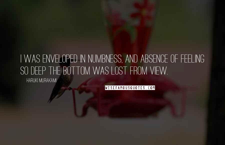 Haruki Murakami Quotes: I was enveloped in numbness, and absence of feeling so deep the bottom was lost from view.