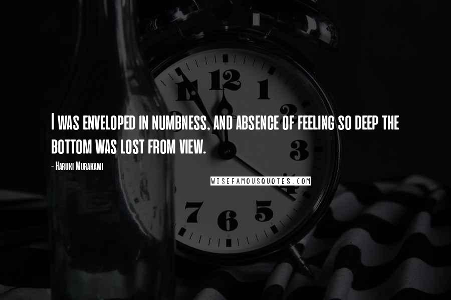 Haruki Murakami Quotes: I was enveloped in numbness, and absence of feeling so deep the bottom was lost from view.