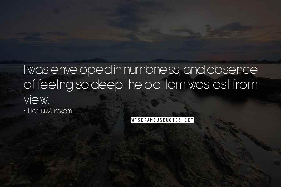 Haruki Murakami Quotes: I was enveloped in numbness, and absence of feeling so deep the bottom was lost from view.