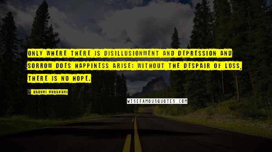 Haruki Murakami Quotes: Only where there is disillusionment and depression and sorrow does happiness arise; without the despair of loss, there is no hope.