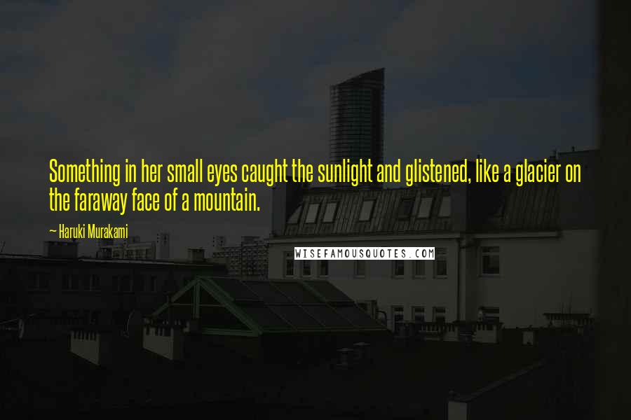 Haruki Murakami Quotes: Something in her small eyes caught the sunlight and glistened, like a glacier on the faraway face of a mountain.