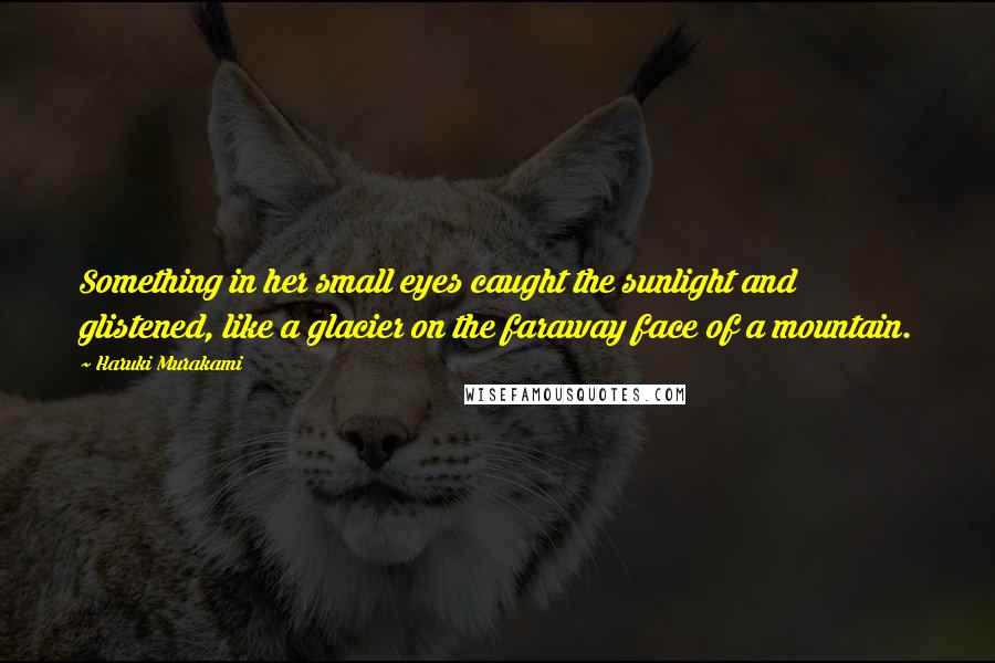 Haruki Murakami Quotes: Something in her small eyes caught the sunlight and glistened, like a glacier on the faraway face of a mountain.