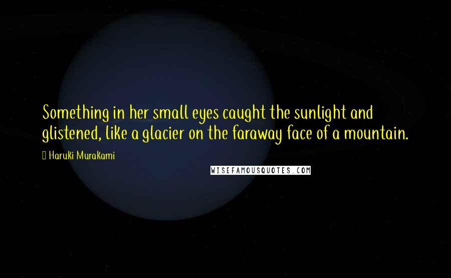 Haruki Murakami Quotes: Something in her small eyes caught the sunlight and glistened, like a glacier on the faraway face of a mountain.