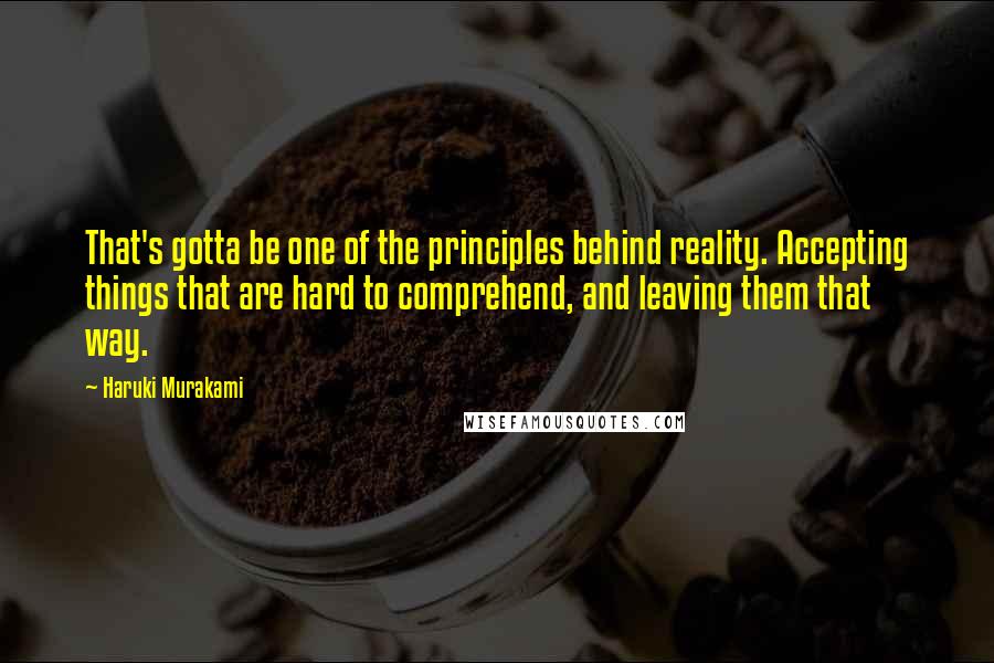 Haruki Murakami Quotes: That's gotta be one of the principles behind reality. Accepting things that are hard to comprehend, and leaving them that way.