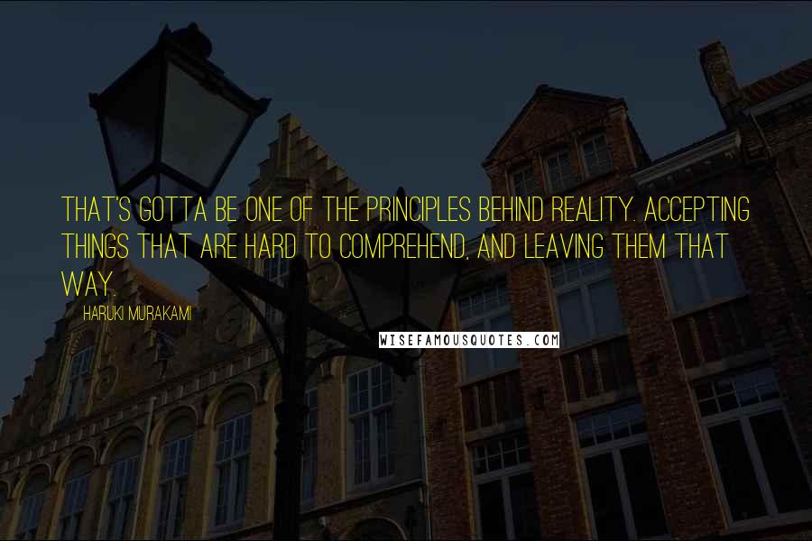 Haruki Murakami Quotes: That's gotta be one of the principles behind reality. Accepting things that are hard to comprehend, and leaving them that way.