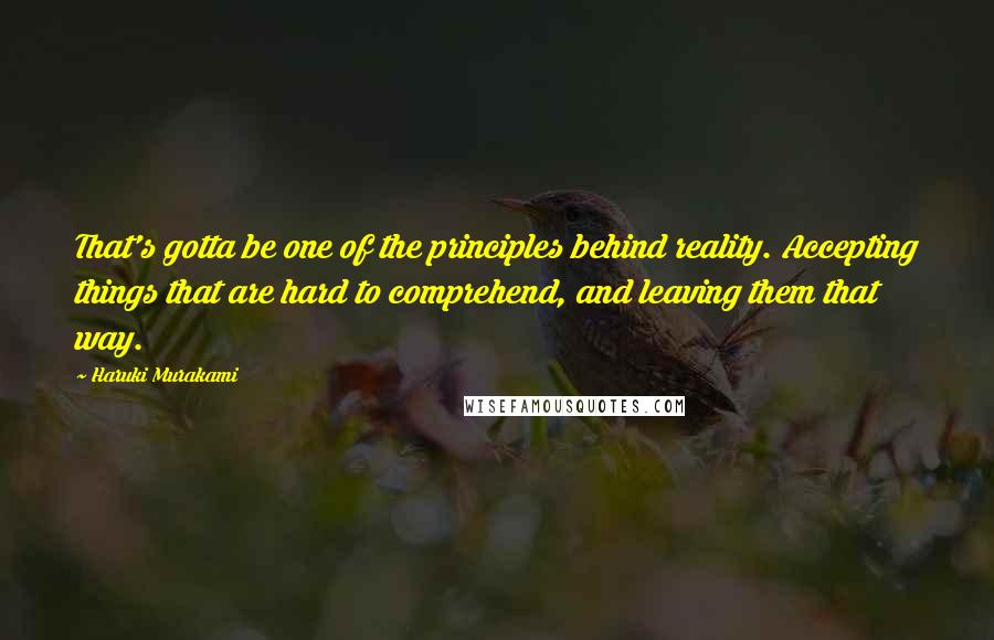 Haruki Murakami Quotes: That's gotta be one of the principles behind reality. Accepting things that are hard to comprehend, and leaving them that way.