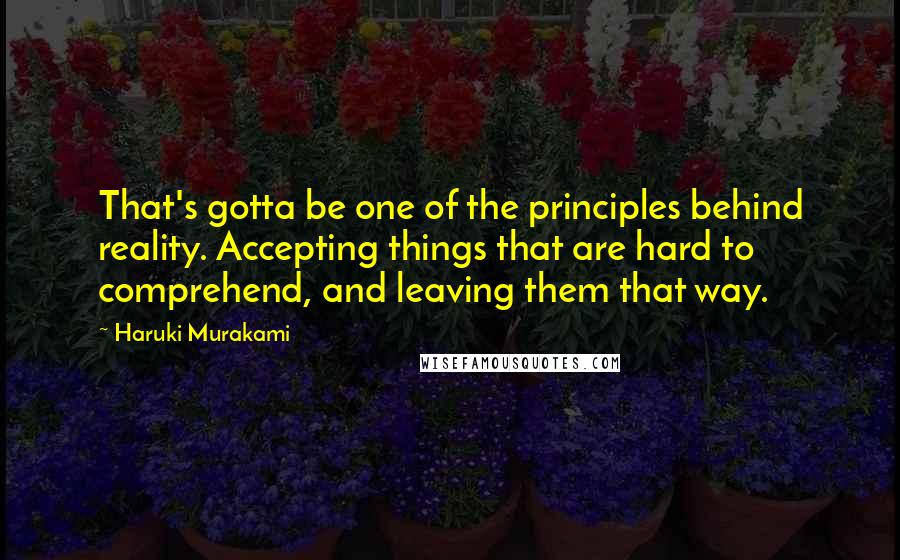 Haruki Murakami Quotes: That's gotta be one of the principles behind reality. Accepting things that are hard to comprehend, and leaving them that way.