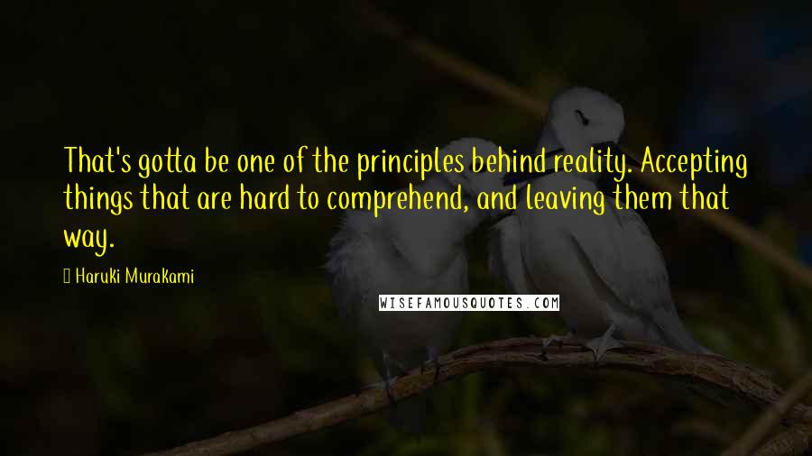 Haruki Murakami Quotes: That's gotta be one of the principles behind reality. Accepting things that are hard to comprehend, and leaving them that way.