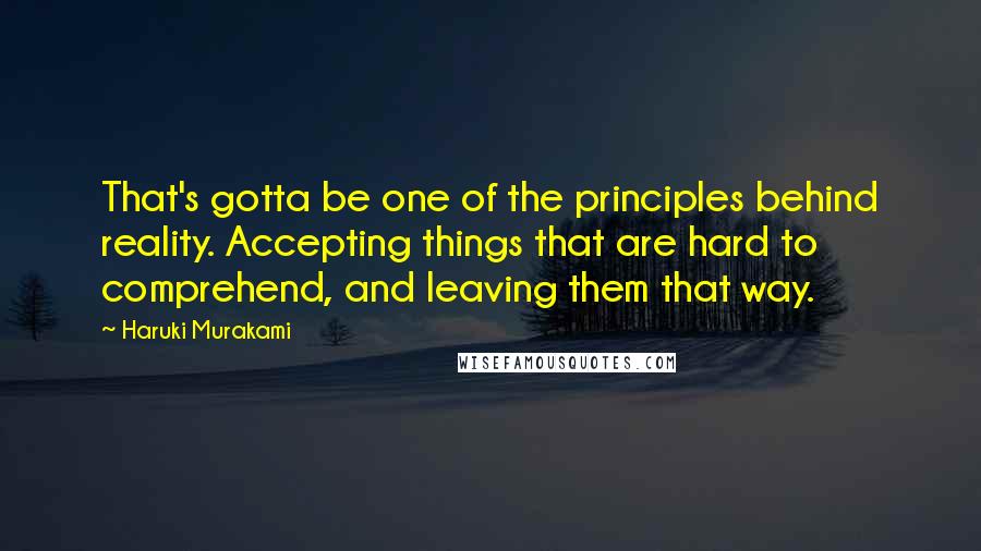 Haruki Murakami Quotes: That's gotta be one of the principles behind reality. Accepting things that are hard to comprehend, and leaving them that way.