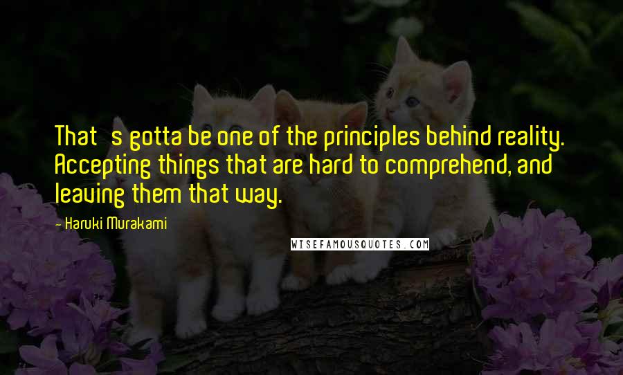 Haruki Murakami Quotes: That's gotta be one of the principles behind reality. Accepting things that are hard to comprehend, and leaving them that way.