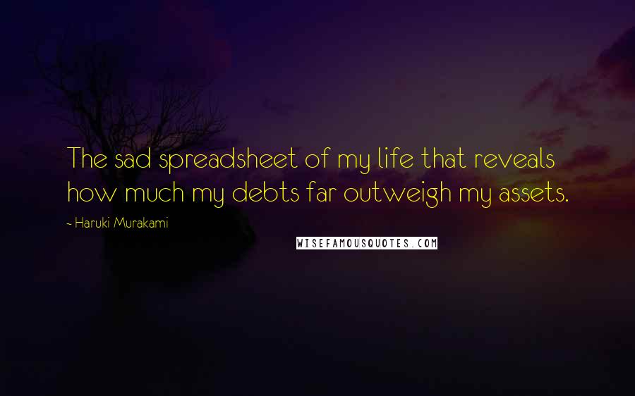 Haruki Murakami Quotes: The sad spreadsheet of my life that reveals how much my debts far outweigh my assets.