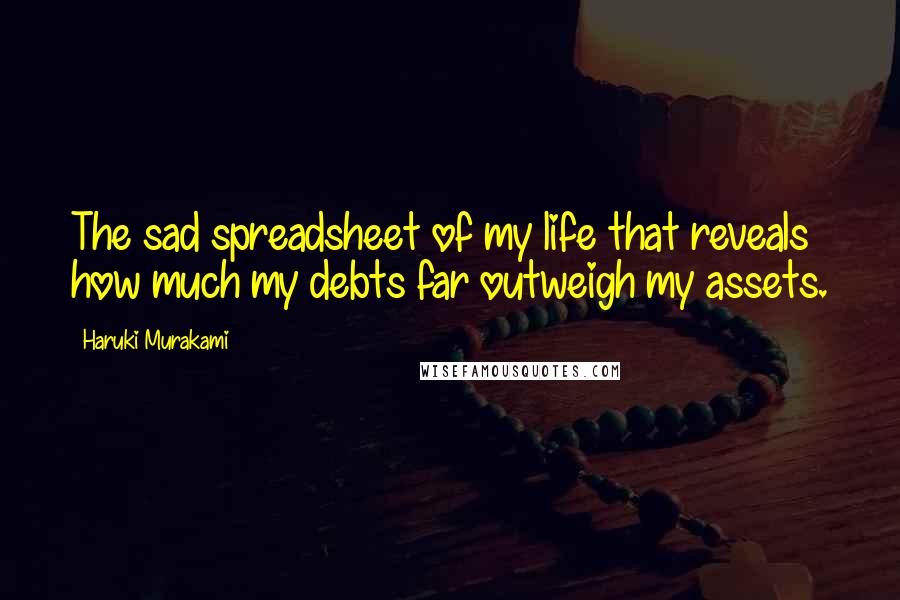 Haruki Murakami Quotes: The sad spreadsheet of my life that reveals how much my debts far outweigh my assets.