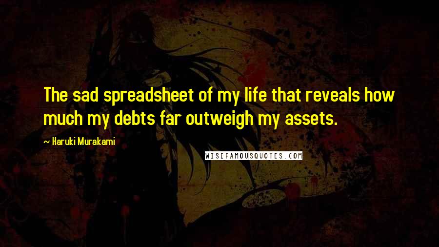 Haruki Murakami Quotes: The sad spreadsheet of my life that reveals how much my debts far outweigh my assets.