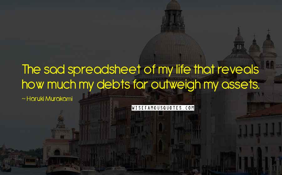 Haruki Murakami Quotes: The sad spreadsheet of my life that reveals how much my debts far outweigh my assets.