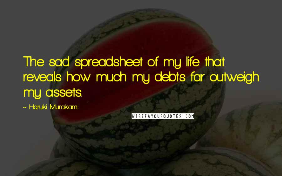 Haruki Murakami Quotes: The sad spreadsheet of my life that reveals how much my debts far outweigh my assets.