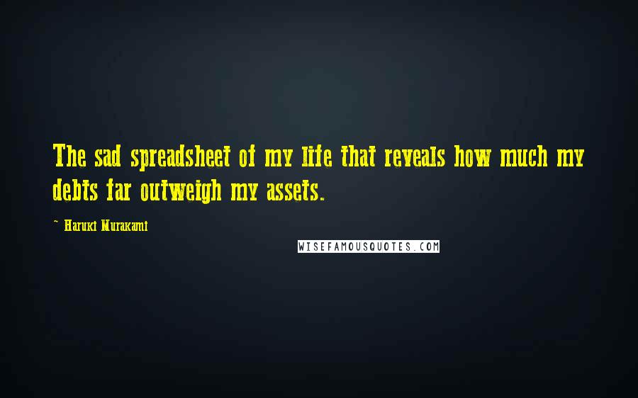 Haruki Murakami Quotes: The sad spreadsheet of my life that reveals how much my debts far outweigh my assets.