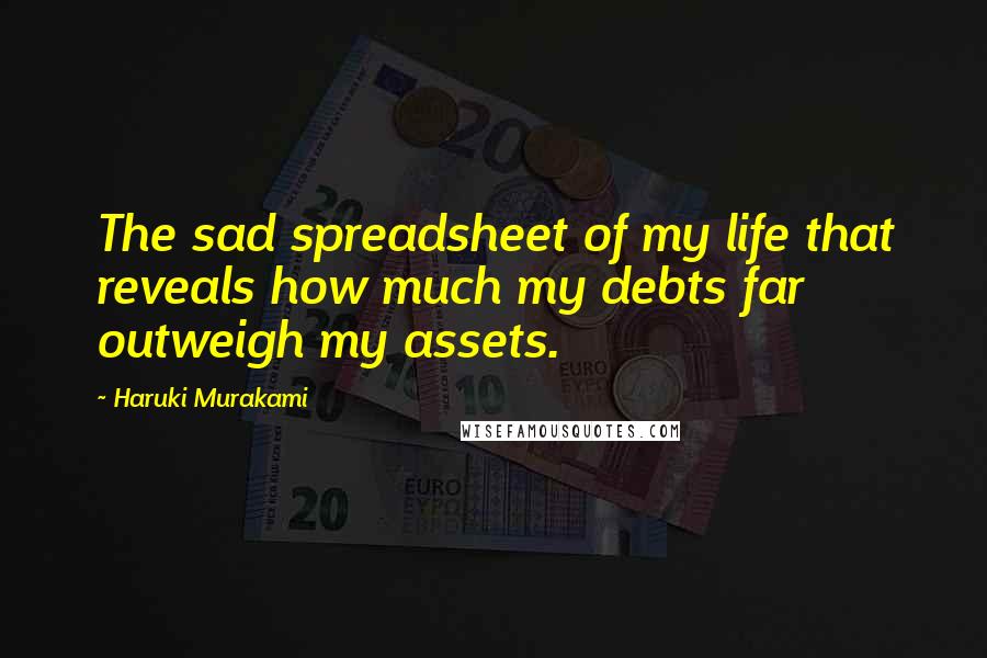 Haruki Murakami Quotes: The sad spreadsheet of my life that reveals how much my debts far outweigh my assets.