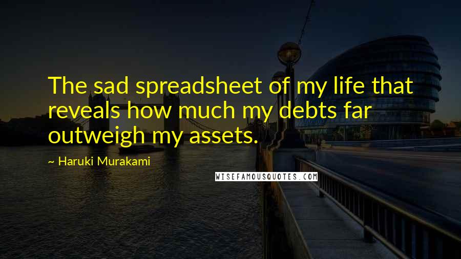 Haruki Murakami Quotes: The sad spreadsheet of my life that reveals how much my debts far outweigh my assets.