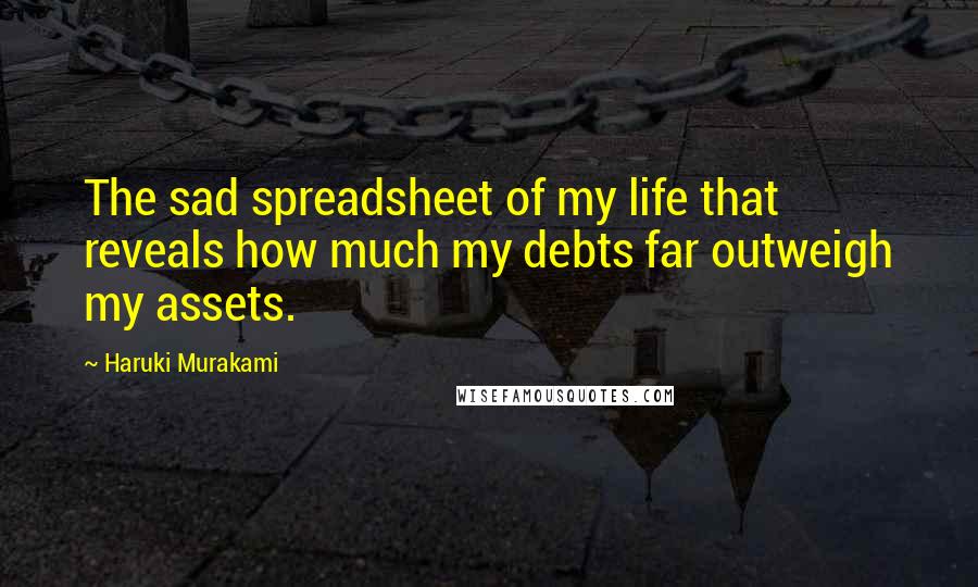 Haruki Murakami Quotes: The sad spreadsheet of my life that reveals how much my debts far outweigh my assets.