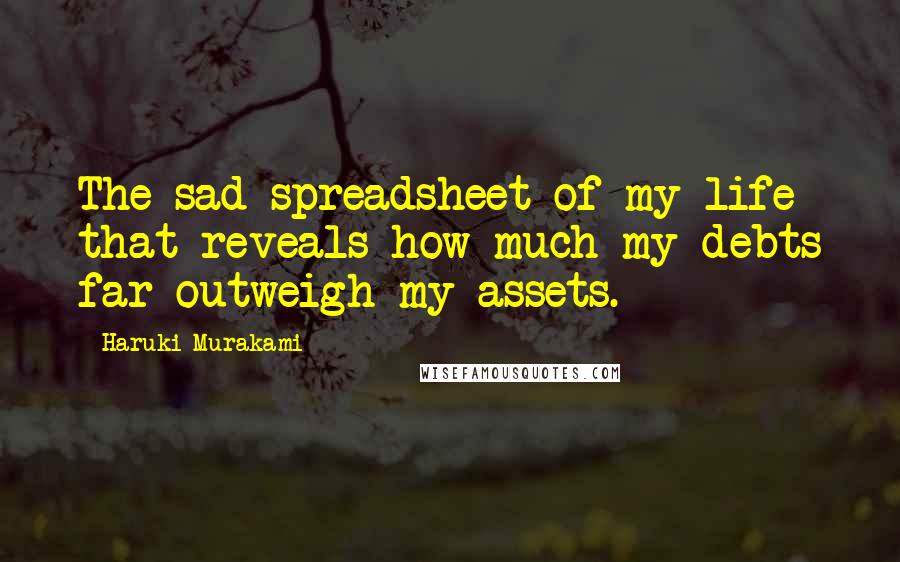 Haruki Murakami Quotes: The sad spreadsheet of my life that reveals how much my debts far outweigh my assets.