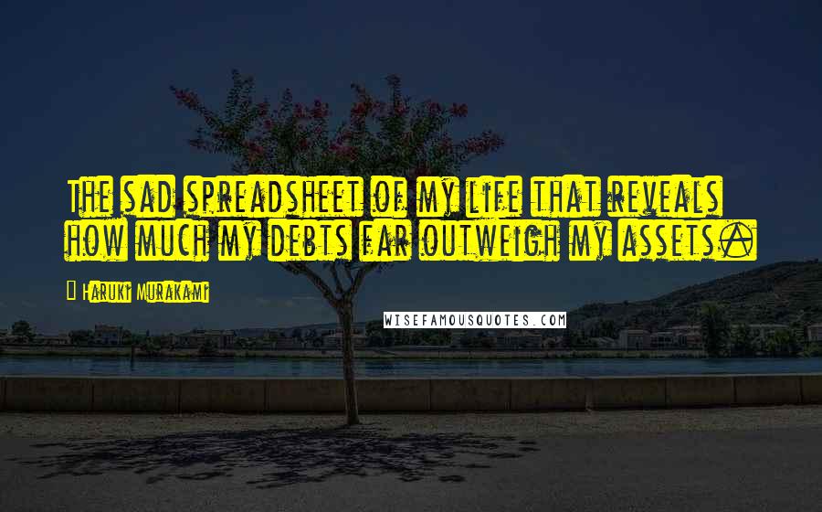 Haruki Murakami Quotes: The sad spreadsheet of my life that reveals how much my debts far outweigh my assets.