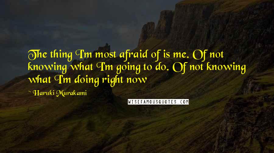 Haruki Murakami Quotes: The thing I'm most afraid of is me. Of not knowing what I'm going to do. Of not knowing what I'm doing right now