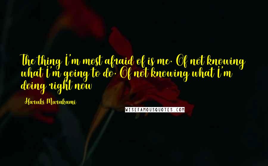 Haruki Murakami Quotes: The thing I'm most afraid of is me. Of not knowing what I'm going to do. Of not knowing what I'm doing right now