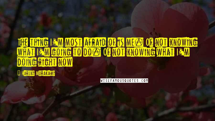 Haruki Murakami Quotes: The thing I'm most afraid of is me. Of not knowing what I'm going to do. Of not knowing what I'm doing right now