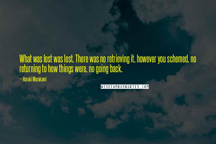 Haruki Murakami Quotes: What was lost was lost. There was no retrieving it, however you schemed, no returning to how things were, no going back.