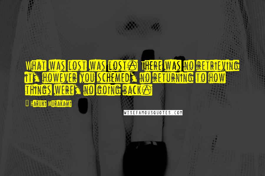 Haruki Murakami Quotes: What was lost was lost. There was no retrieving it, however you schemed, no returning to how things were, no going back.
