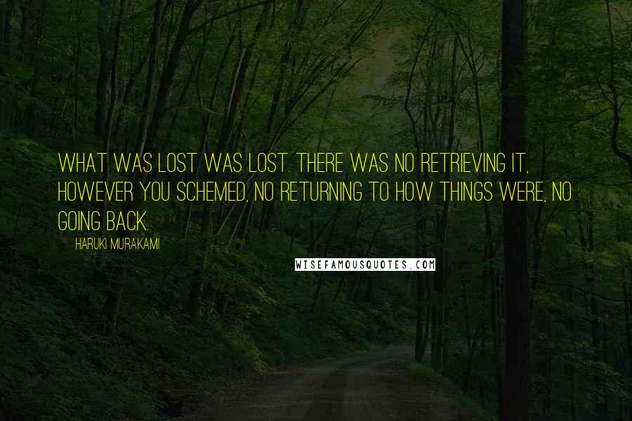 Haruki Murakami Quotes: What was lost was lost. There was no retrieving it, however you schemed, no returning to how things were, no going back.