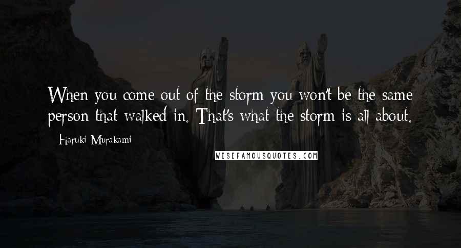 Haruki Murakami Quotes: When you come out of the storm you won't be the same person that walked in. That's what the storm is all about.