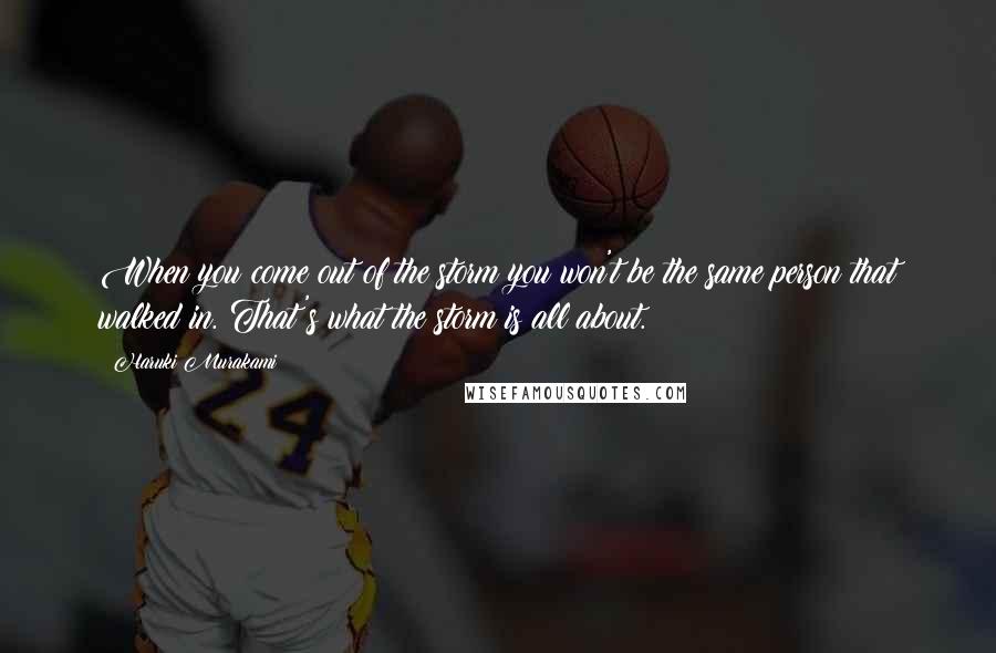 Haruki Murakami Quotes: When you come out of the storm you won't be the same person that walked in. That's what the storm is all about.