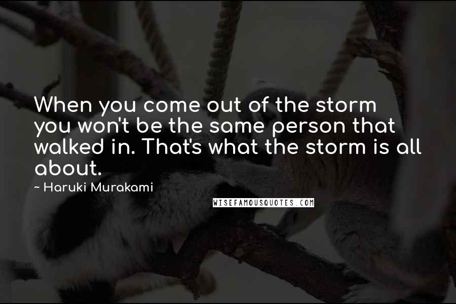 Haruki Murakami Quotes: When you come out of the storm you won't be the same person that walked in. That's what the storm is all about.