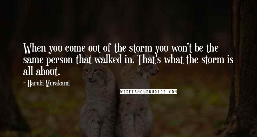 Haruki Murakami Quotes: When you come out of the storm you won't be the same person that walked in. That's what the storm is all about.